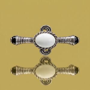 Vintage Art Deco Style Silver-Tone Bar Pin | Metal with Black & White Cabochon